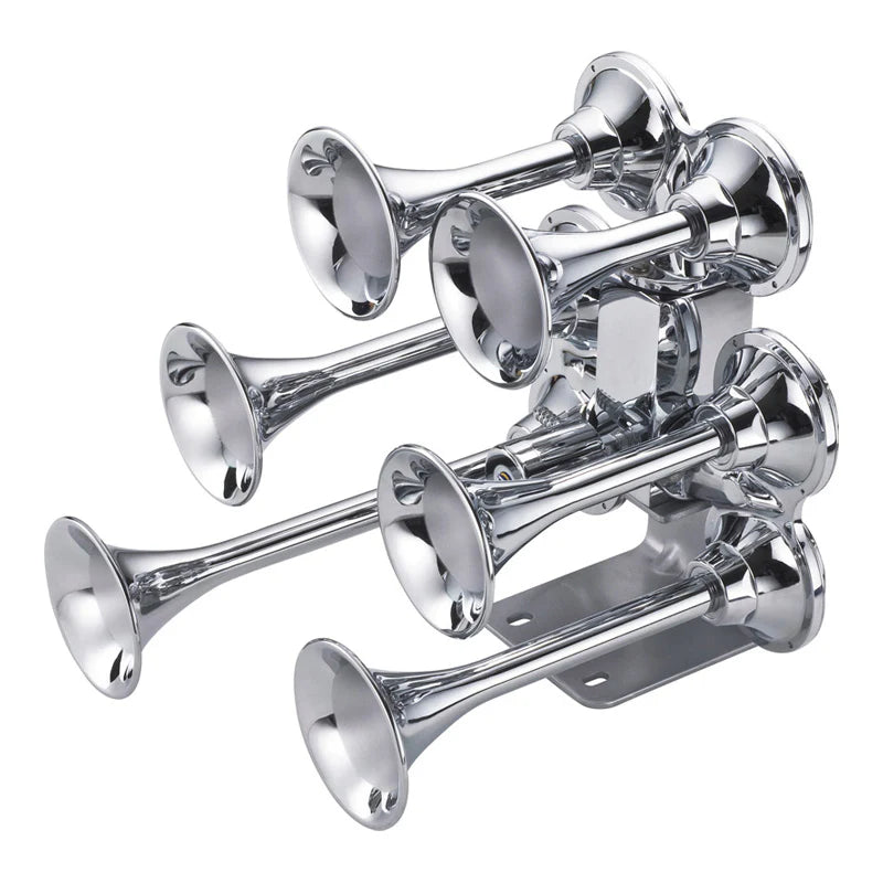 Chrome on Brass Truck Train 5-Trumpet Air Horns 12V 24V OTH-1466-1BR