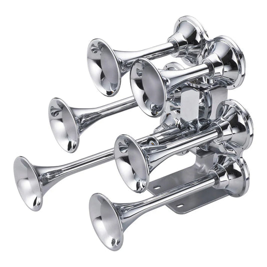 Chrome on Brass Truck Train 5-Trumpet Air Horns 12V 24V OTH-1466-1BR