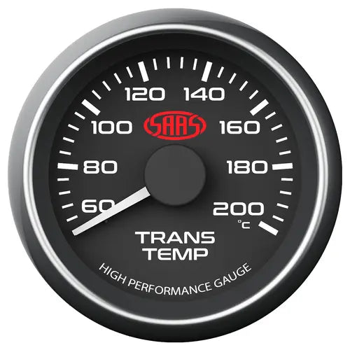 Saas 52mm 2 Inch Trans Oil Temp Gauge 60°-200° 52mm Muscle Series Black 12V SG-TT52B