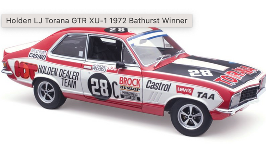 1:18 Classic Carlectables Holden HDT LJ GTR XU1 Torana 28C Peter Brock 1972 Bathurst Winner 18314