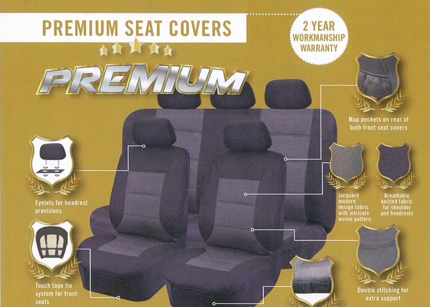 Jacquard Seat Covers Suits Holden Colorado Crew Cab Dual RG LT / LS 11/2014-8/2016, LTZ/Z71 6/2012-8/2016 Front & Rear