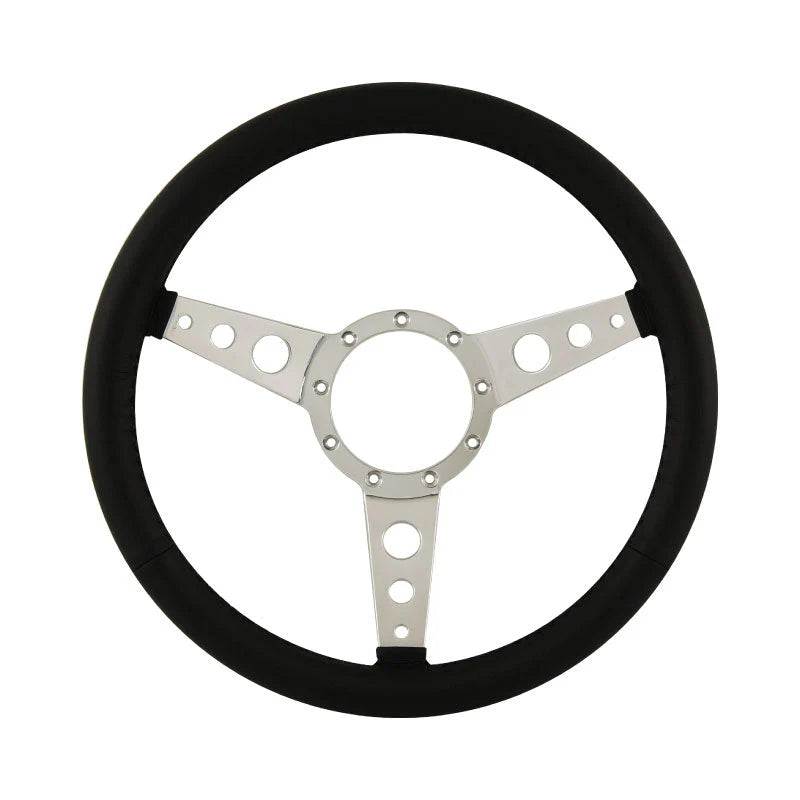 15″ Aluminium 9 Bolt Steering Wheel Black Leather Full-Wrap Slotted Spokes AAA-8063/159HOL