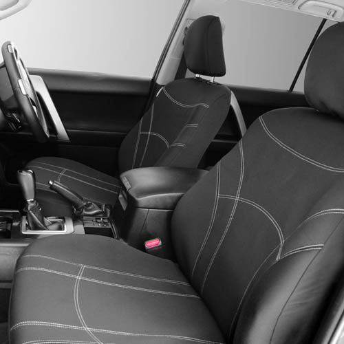 Kakadu Black Neoprene Wetsuit White Stitch Front Car Seat Covers Expander Fit Size 30 One Pair