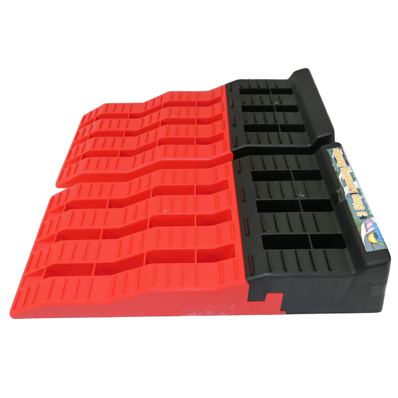 Loading Ramp Chocks Levelling Ramp Chocks Pair 2 Piece 3 Step Tandem Axle Caravan Motorhom ...
