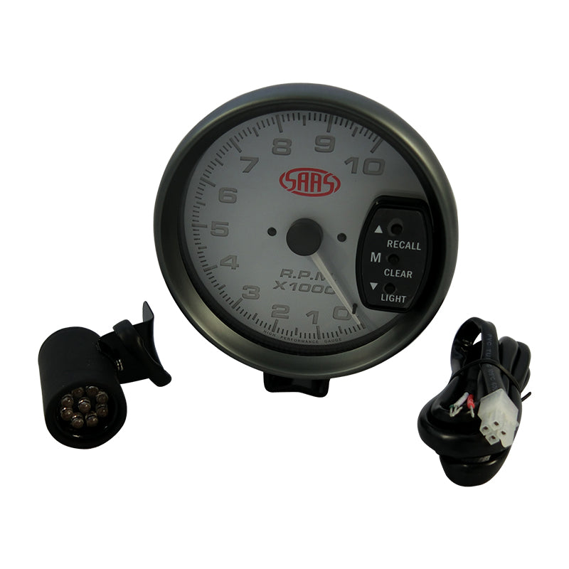 Saas 5 Inch Monster Tacho Tachometer Gauge Shift Light White 10,000 RPM SG-TAC5W