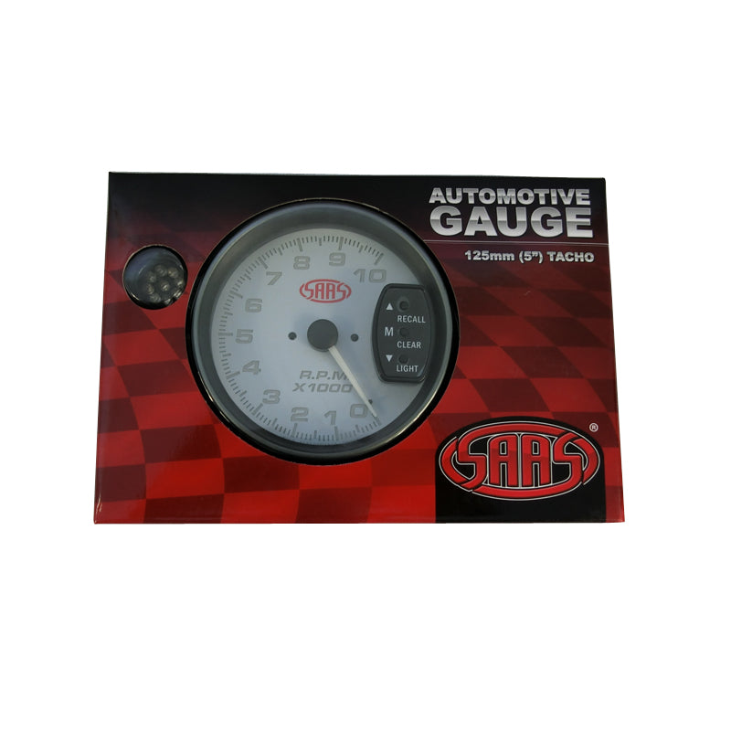 Saas 5 Inch Monster Tacho Tachometer Gauge Shift Light White 10,000 RPM SG-TAC5W