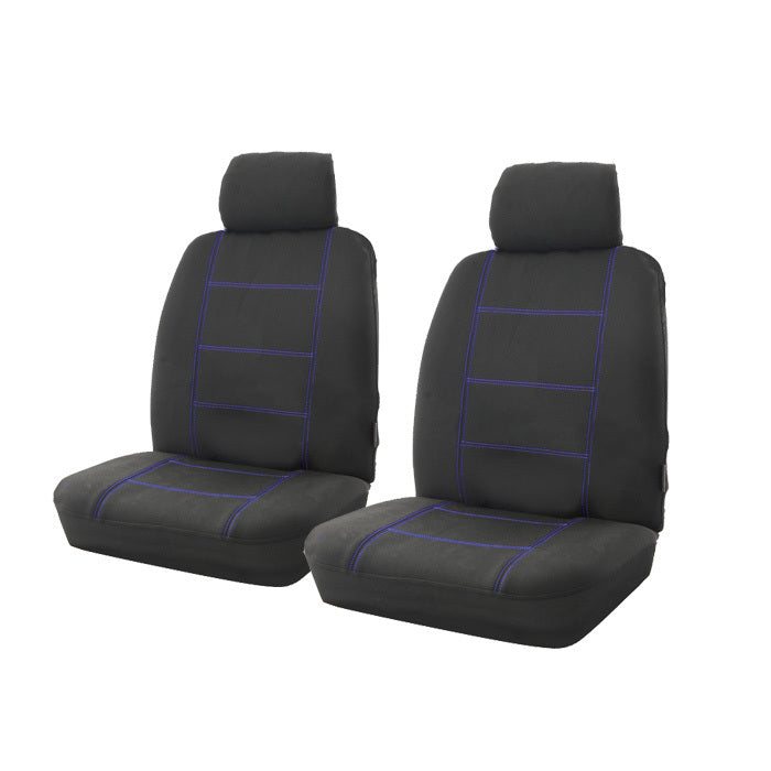 Wet N' Wild Neoprene Wetsuit Black Front Car Seat Covers Airbag Deploy Safe Blue Stitching One Pair