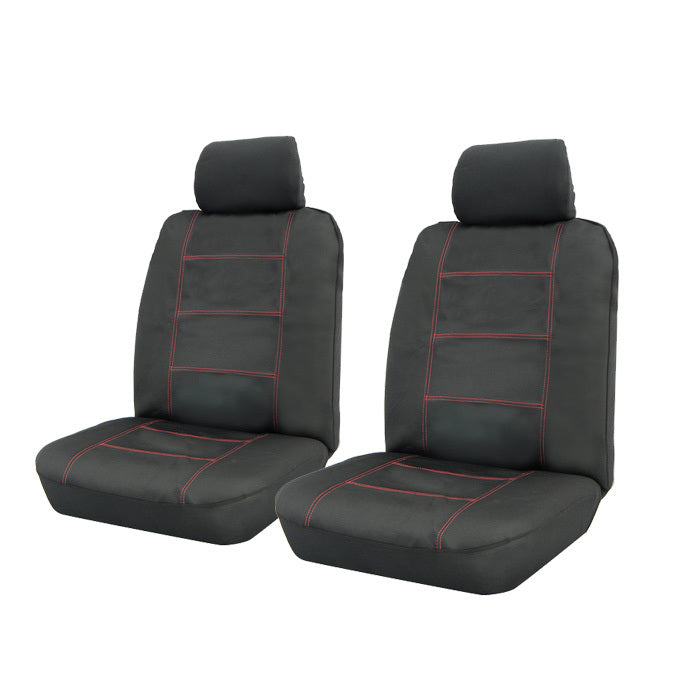 Wet N' Wild Neoprene Wetsuit Black Front Car Seat Covers Airbag Deploy Safe Red Stitching One Pair