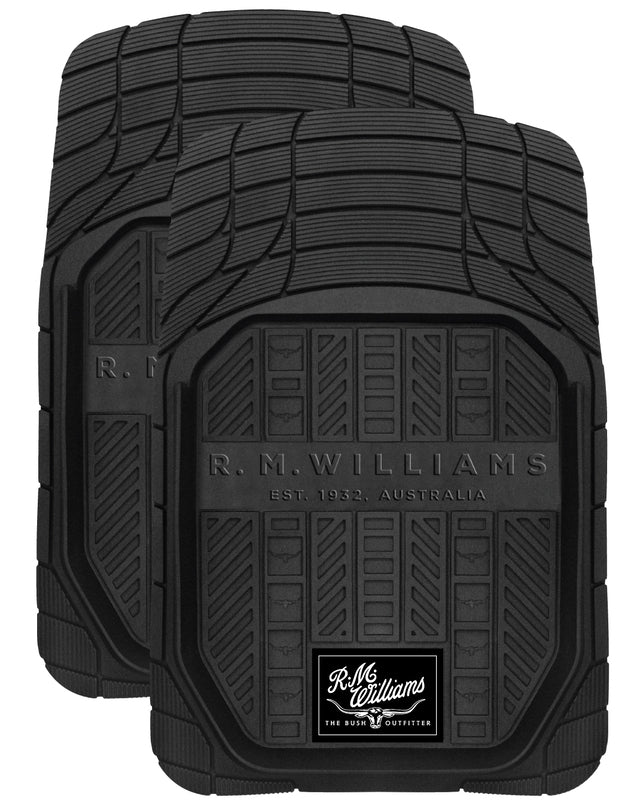 RM Williams Word Logo Heavy Duty Rubber Floor Mats Front Pair Black