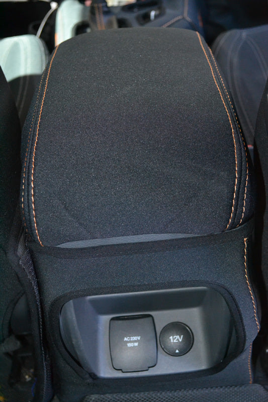 Black Neoprene Console Cover Suits Ford Ranger PX2/3 Dual Cab 7/2015-On Orange Stitch CC-T-BO-F-936CC
