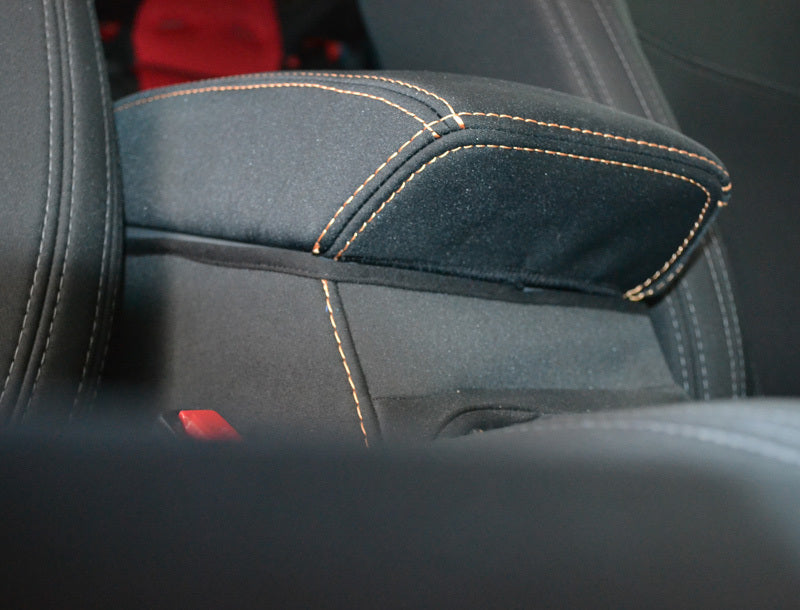 Black Neoprene Console Cover Suits Ford Ranger PX2/3 Dual Cab 7/2015-On Orange Stitch CC-T-BO-F-936CC