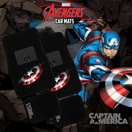Marvel Avengers Car Floor Mats Black Set of 4 Captain America AVECMCAM