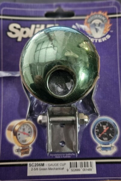 Splitfire Gauge Cup Pod Mount 2 5/8" Green Anodised Suit Electric Gauges