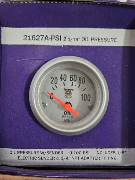 Splitfire 2 1/16 Oil Pressure Gauge Electrical 100 Psi White 21627A