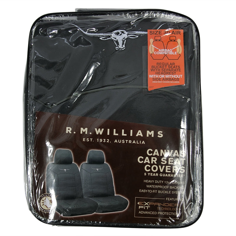 RM Williams Stockyard Canvas Waterproof Car Seat Covers Size 30 Charcoal