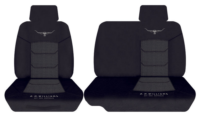 RM Williams Front Bucket and 3/4 Bench Seat Covers Longhorn Mesh Black With Gear Cut-out TMRMWM2-BLKFR