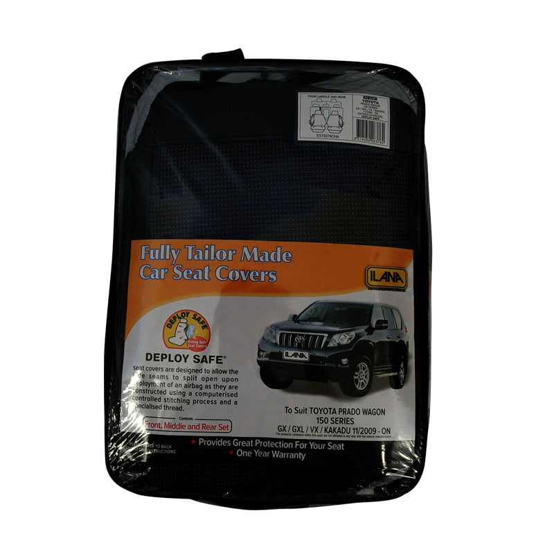 Velour Seat Covers suits Toyota Prado 150 Series 11/2009-On Airbag Deploy Safe Charcoal EST6376CHA