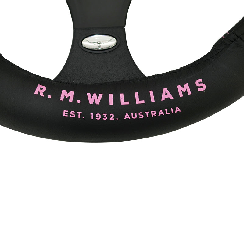 RM Williams Steering Wheel Cover 15 Inch 38cm Leather Jillaroo Pink Logo