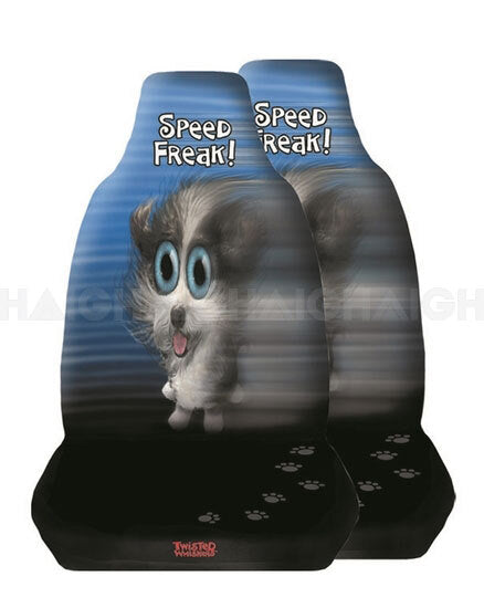 Front Car Seat Covers Twisted Whiskers Speed Freak Black & Blue One Pair SCF09151