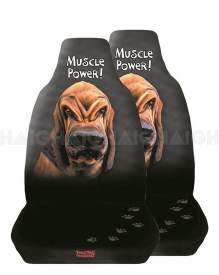 Front Car Seat Covers Twisted Whiskers Dog Muscle Power! One Pair SCF09161