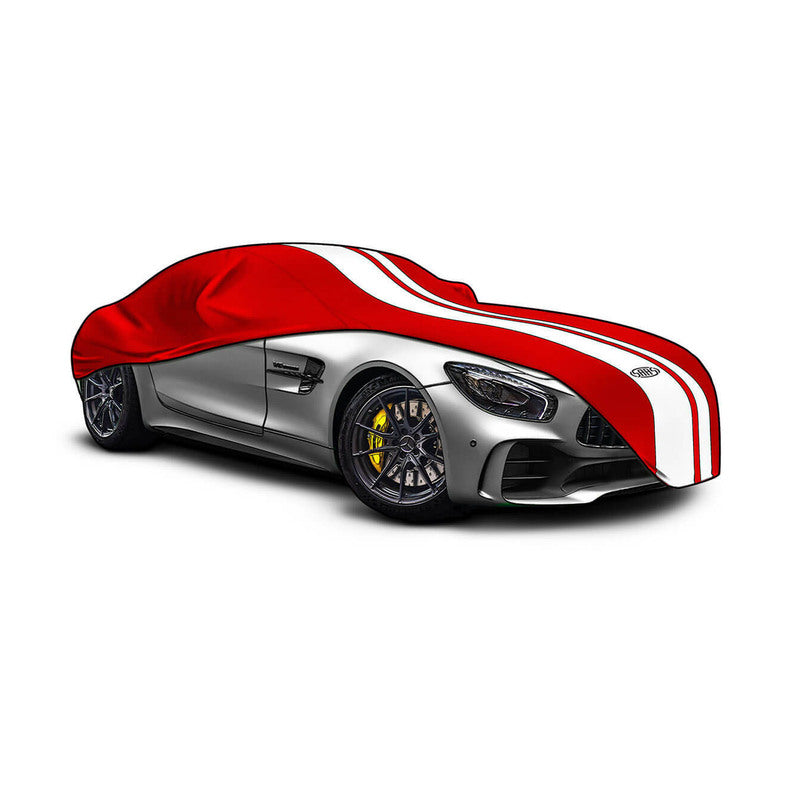 Indoor Classic Weatherproof Car Cover Medium Red With White Stripes 4.5m SC1031