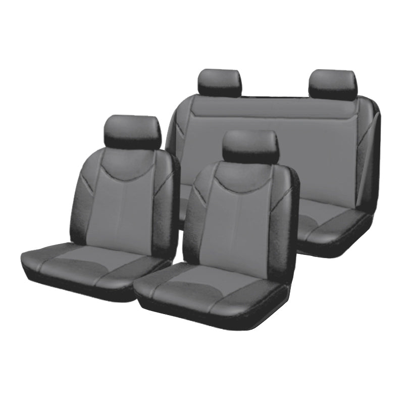Custom Made Leather Look Grey Seat Covers suits Toyota Hilux SR/SR5 Dual Cab 03/2005-9/2015 2 Rows TMD.HILU.09.TORO.GRY