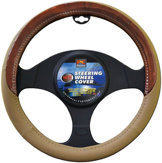 Soft Leather-feel Steering Wheel Cover Dark Wood Grain / Mocha 38cm 15 Inch RG2460MC