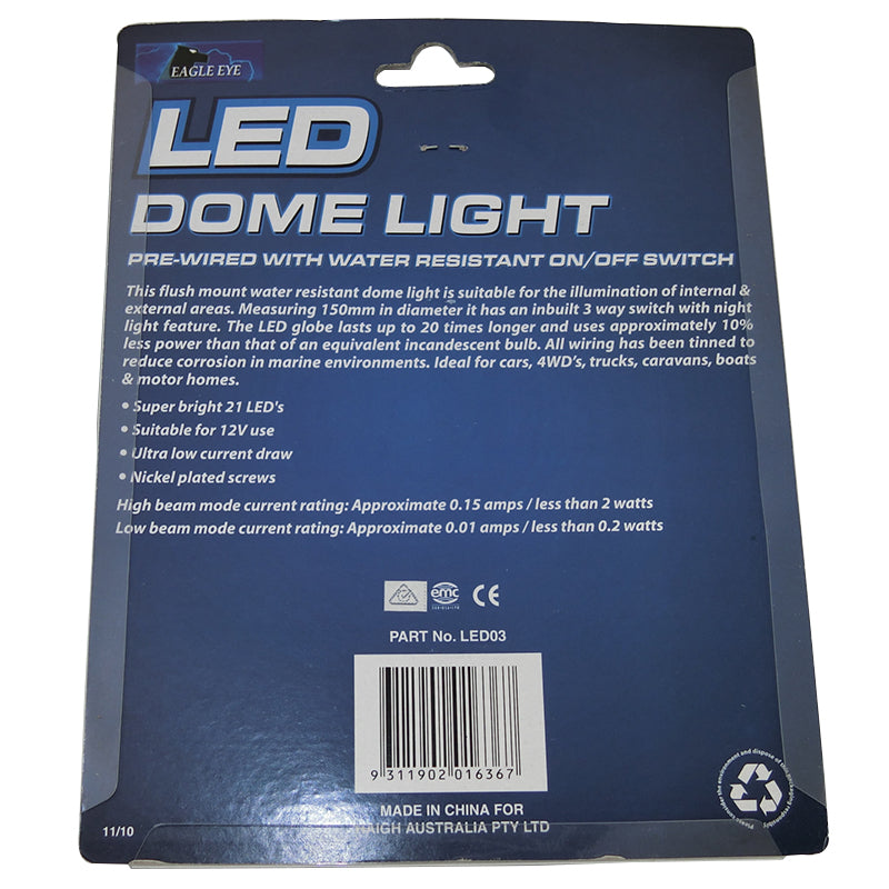 Caravan & Reading Light 21 LED Dome Light 150mm Incl Switch LED03