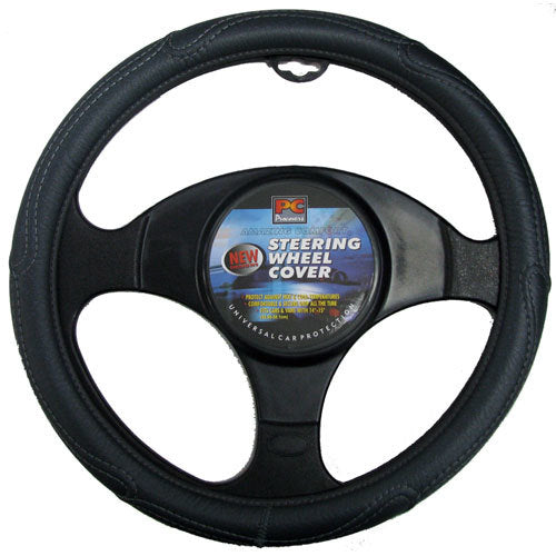 Rough Leather-look Steering Wheel Cover Black 40cm RG2427-40BK