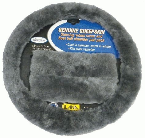 Sheepskin Steering Wheel Cover And Seat Belt Pad Pack 24/SKINACCBLA