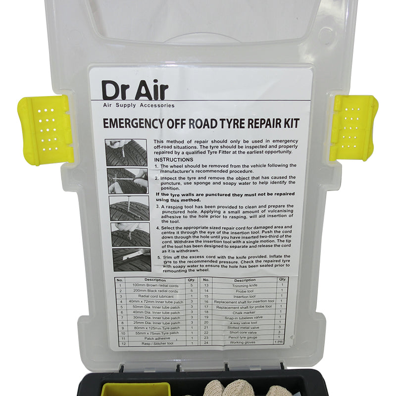 Dr Air 4WD 4x4 Tubeless Tyre Repair Kit 46 Piece Radial Cords Emergency TG46