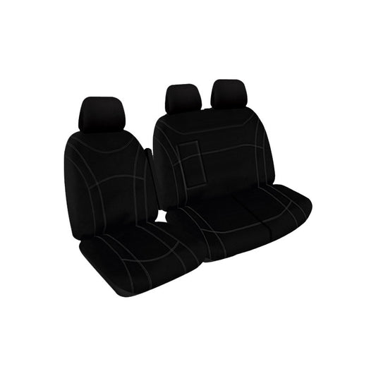 Getaway Neoprene Seat Covers Suits Ford Transit VO Dual Cab Bucket & 3/4 Bench 9/2014-9/2023 Waterproof Black Stitch