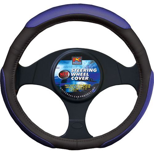 Soft Leather-feel Steering Wheel Cover Soft Grip 3 Pads Black/Blue 38cm 15 Inch RG2469BK/BL