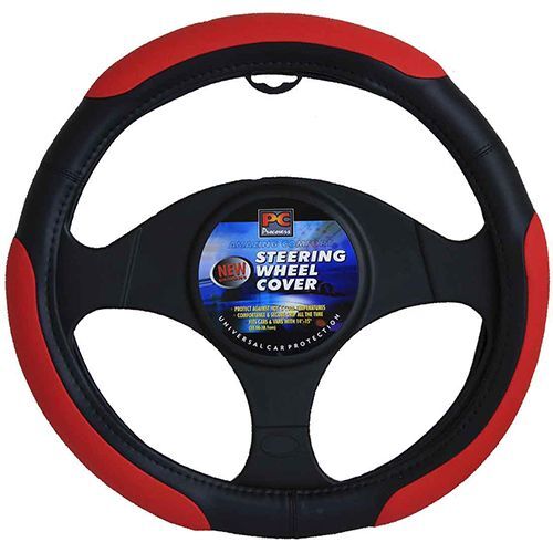 Soft Leather-feel Steering Wheel Cover Soft Grip 3 Pads Black/Red 38cm 15 Inch RG2469BK/RD