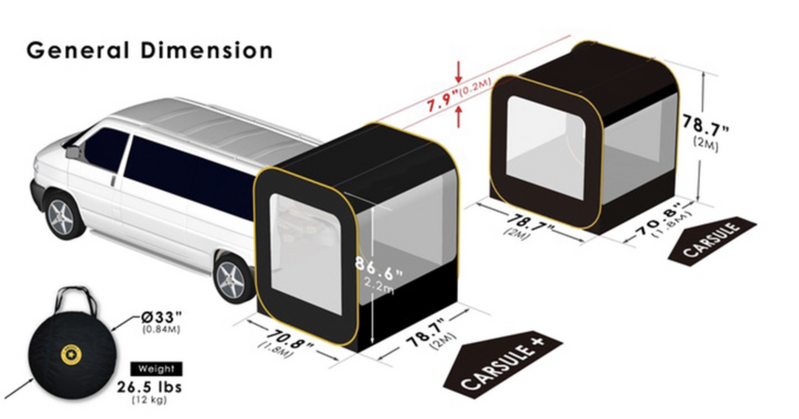 Carsule Plus Car Pop-Up Cabin Capsule Awning Camping Tent 2.2m H x 2m W