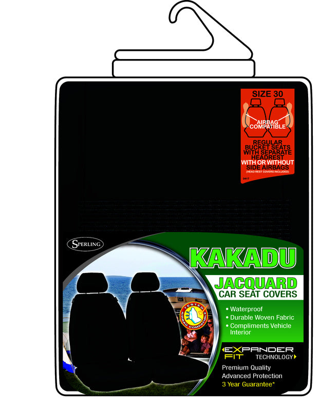 Kakadu Waterproof Jacquard Size 30 Front Seat Covers Pair Airbag Safe Black