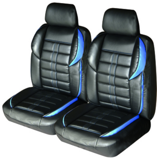 Altitude Leather Look Seat Covers Airbag Deploy Safe - Black/Blue Carbon Fibre Look