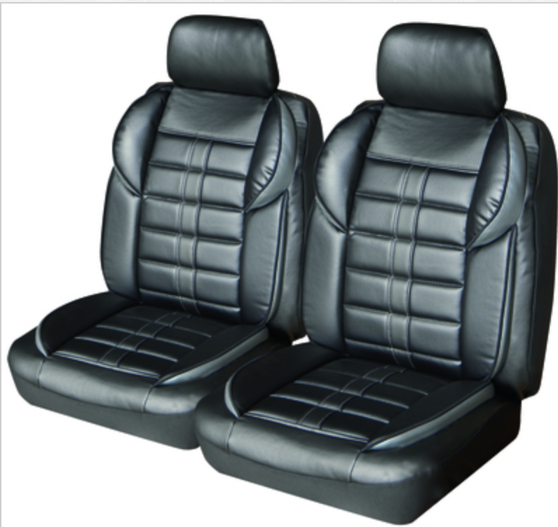 Altitude Leather Look Seat Covers Airbag Deploy Safe - Black/Charcoal Carbon Fibre Look