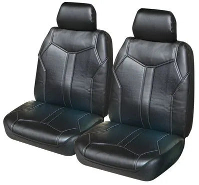 Matador Leather Look Seat Covers Airbag Deploy Safe - Black/White MAT30DSBLKWHT