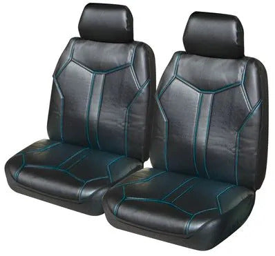 Matador Leather Look Seat Covers Airbag Deploy Safe - Black/Blue MAT30DSBLKBLU