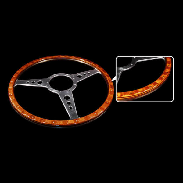 Classic 3 Spoke Flat 14″ Wood Rim Steering Wheel 9 Bolt AAA-8357