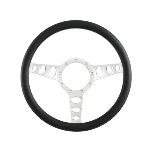 Cal Custom 14″ Outlaw Billet Aluminium Steering Wheel Black Leather Half-Wrap CAL-4550/140-BK