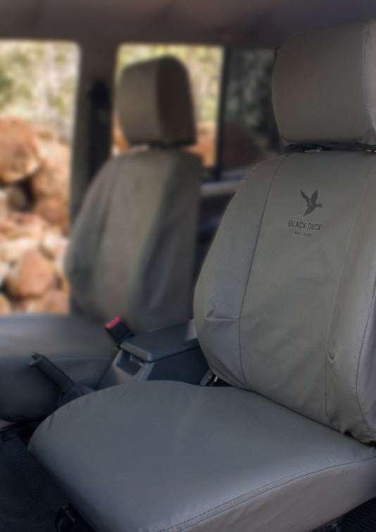 Black Duck Canvas Seat Covers Suits Nissan Navara D40 RX / ST-X King Cab 3/2008-2/2015 Grey