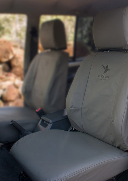Black Duck Canvas Console & Seat Covers suits Ford Ranger Space Cab XL/XLS/XLT 5/2022-On Grey