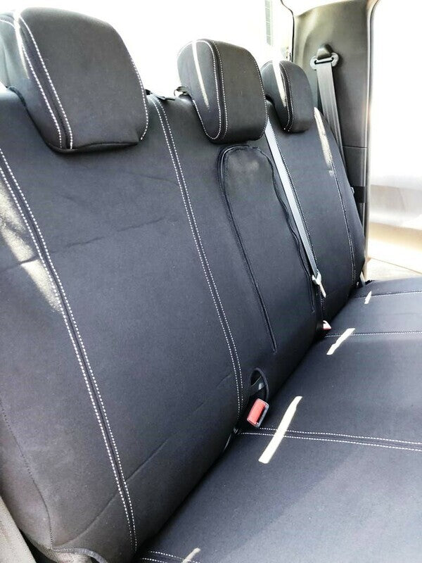 Velocity Neoprene Seat Covers Suits Mitsubishi Triton MQ Dual Cab-GLX/GLS/Exceed 1/2015-11/2023 Black with White Stitch