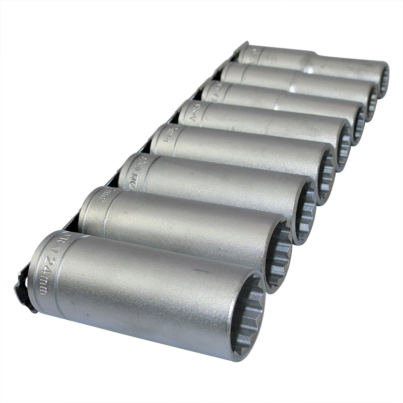 Teng Tools 8 Piece 1/2 inch Drive Deep Metric Sockets on a Clip Rail M ...