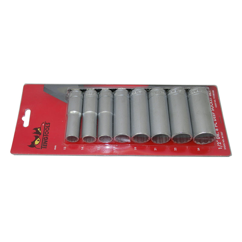 Teng Tools 8 Piece 1/2 inch Drive Deep Metric Sockets on a Clip Rail M ...