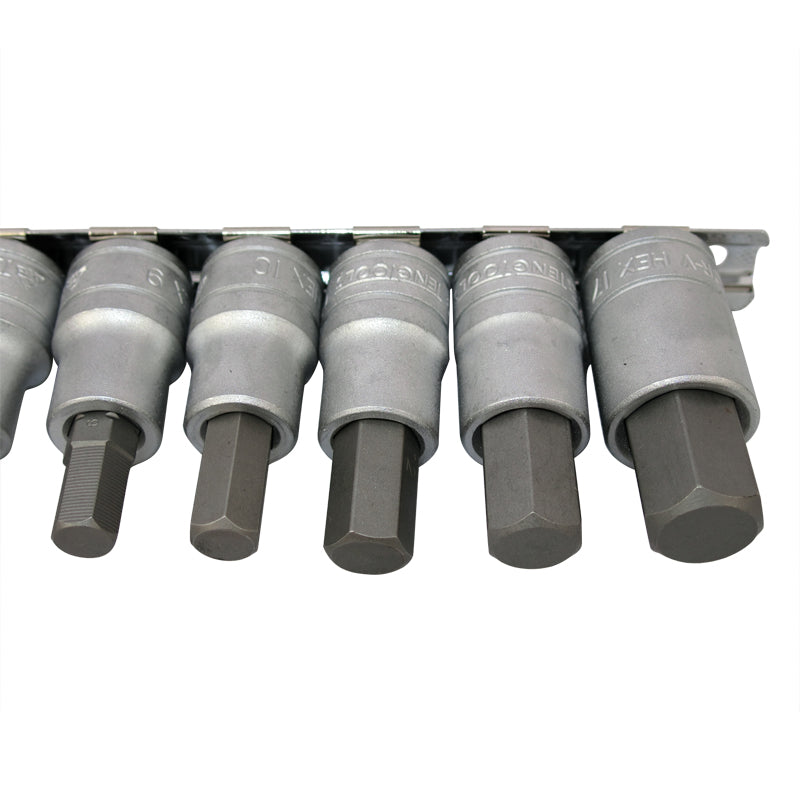 Teng Tools 9 Piece 1/2 inch Drive Metric In-Hex Bit Socket Set Clip Rail M1212TENG