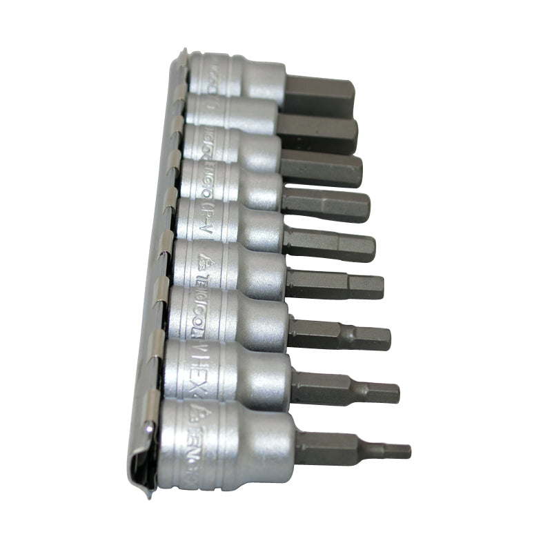 Teng Tools  9 Piece 3/8 inch Drive Metric Hex Bit Sockets on Clip Rail M3812TENG