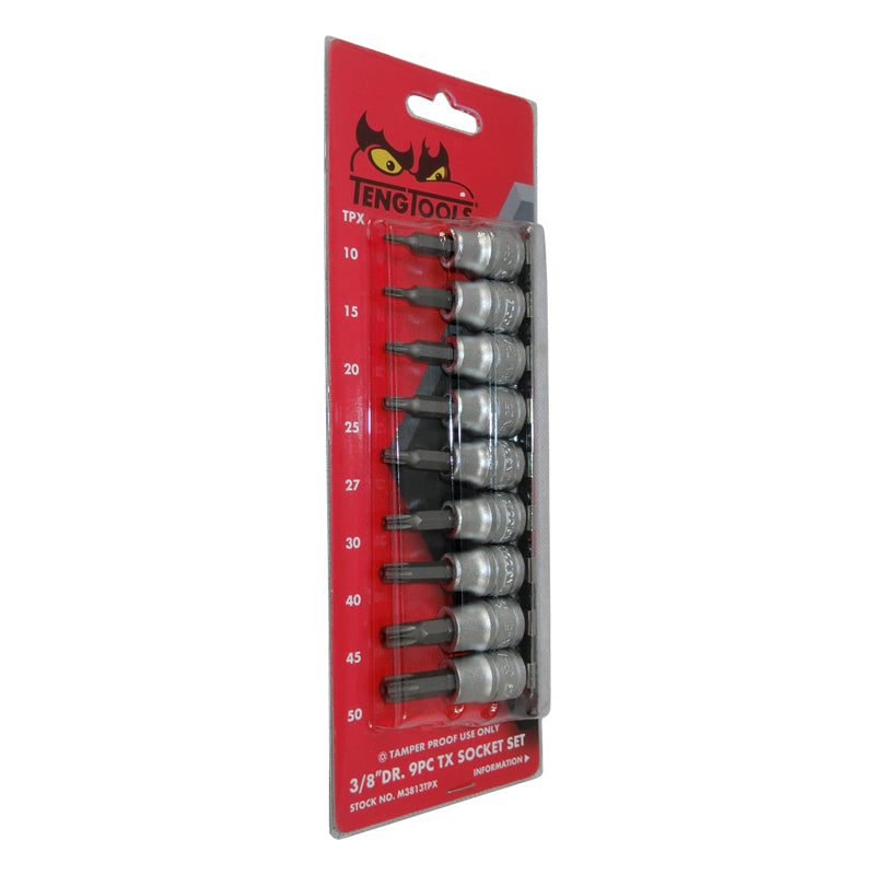 Teng Tools 3/8 inch Drive 9 Piece Tamper Proof Torx Bit Socket Set M38 ...